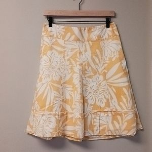 Ann Taylor A-line Yellow/White Lined Floral  Skirt